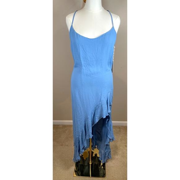 Reformation Winola Ruffle High Slit Azure Blue Maxi Dress Size XL - Picture 4 of 9